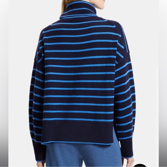 Theory Striped Turtleneck in Wool-Cashmere Navy Blue Stripe Size S/M - Picture 2 of 7